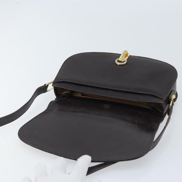 GUCCI Horsebit Web Sherry Line Shoulder Bag Leather Dark Brown Gold Auth ep13957