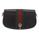 GUCCI Horsebit Web Sherry Line Shoulder Bag Leather Dark Brown Gold Auth ep13957-13