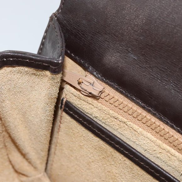 GUCCI Horsebit Web Sherry Line Shoulder Bag Leather Dark Brown Gold Auth ep13957