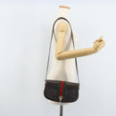 GUCCI Horsebit Web Sherry Line Shoulder Bag Leather Dark Brown Gold Auth ep13957-24