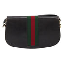 GUCCI Horsebit Web Sherry Line Shoulder Bag Leather Dark Brown Gold Auth ep13957-2