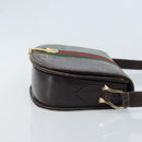 GUCCI Horsebit Web Sherry Line Shoulder Bag Leather Dark Brown Gold Auth ep13957-3