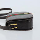GUCCI Horsebit Web Sherry Line Shoulder Bag Leather Dark Brown Gold Auth ep13957-4