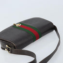 GUCCI Horsebit Web Sherry Line Shoulder Bag Leather Dark Brown Gold Auth ep13957-6