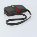 GUCCI Horsebit Web Sherry Line Shoulder Bag Leather Dark Brown Gold Auth ep13957-7