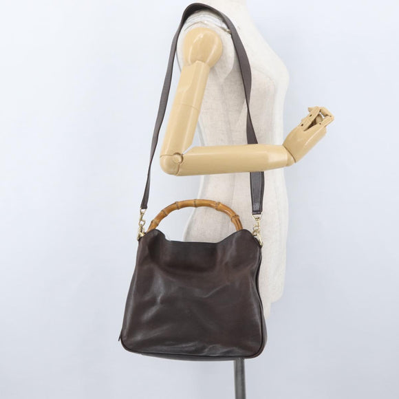 GUCCI Bamboo Hand Bag Leather 2way Brown Gold 001 1638 Auth ep13961