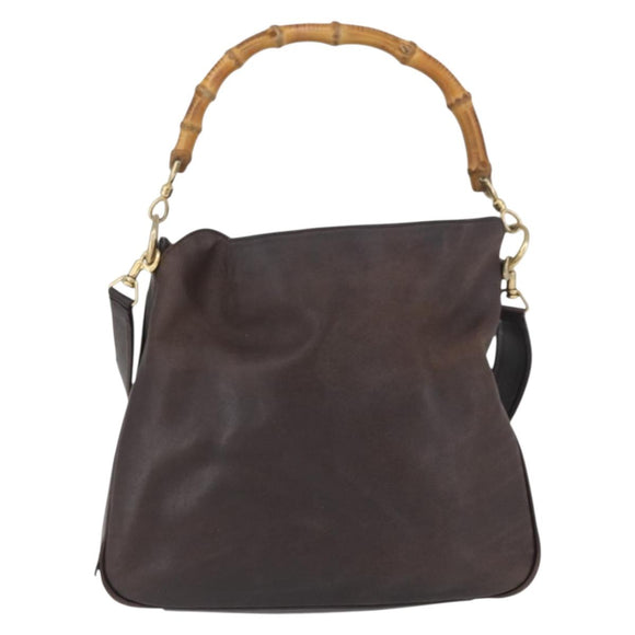 GUCCI Bamboo Hand Bag Leather 2way Brown Gold 001 1638 Auth ep13961