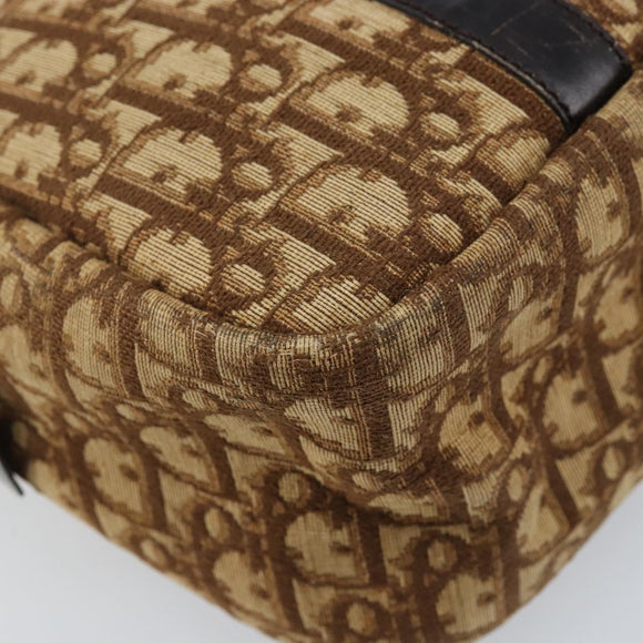 Christian Dior Trotter Canvas Hand Bag Brown Silver Auth ep13969