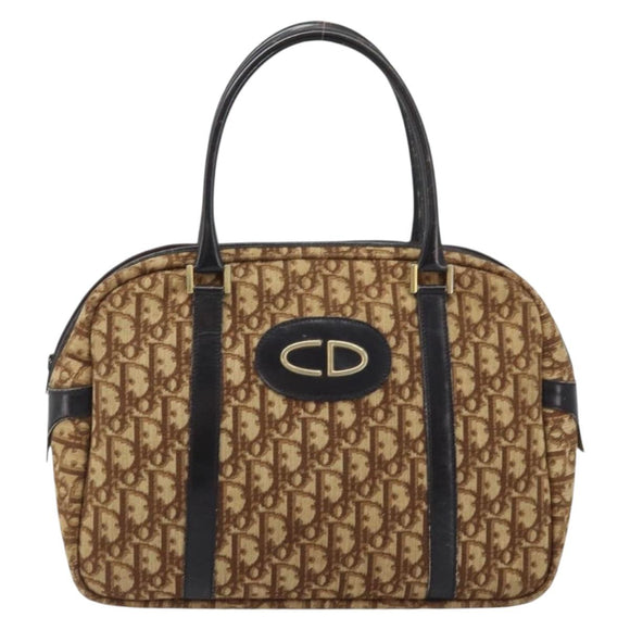 Christian Dior Trotter Canvas Hand Bag Brown Silver Auth ep13969