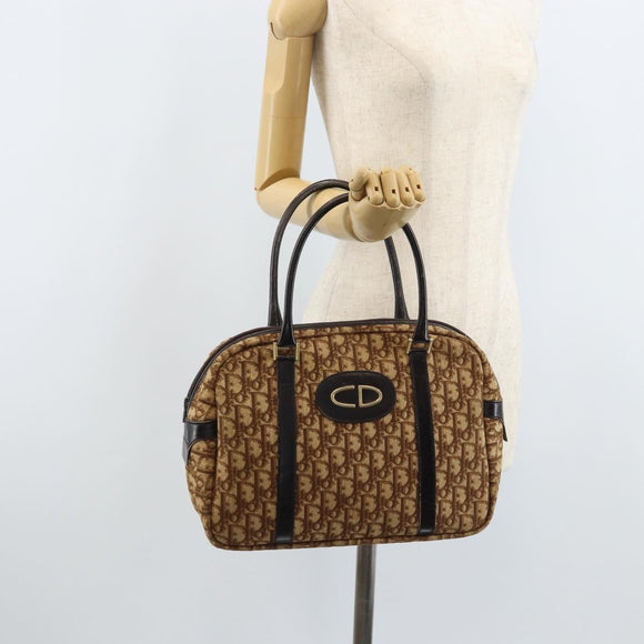 Christian Dior Trotter Canvas Hand Bag Brown Silver Auth ep13969