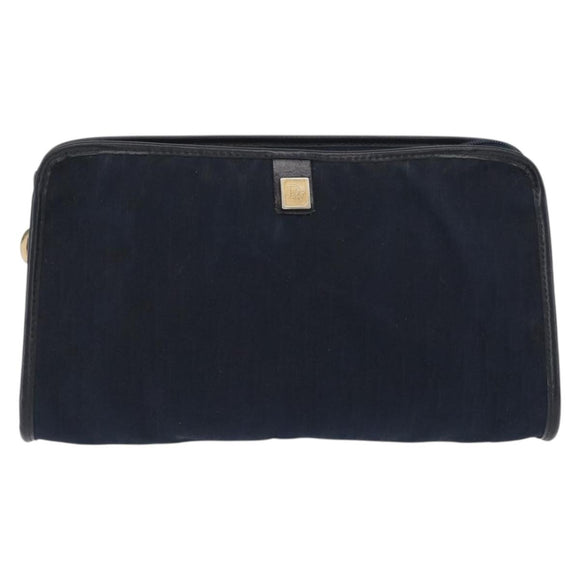 Christian Dior Trotter Canvas Clutch Bag 2 Set Navy Gold Auth ep13971