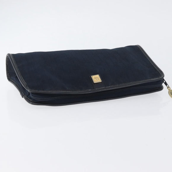 Christian Dior Trotter Canvas Clutch Bag 2 Set Navy Gold Auth ep13971