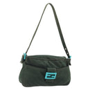 FENDI Mamma Baguette Hand Bag Cotton Green Silver Auth ep13976-1