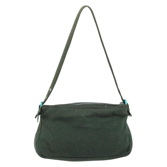 FENDI Mamma Baguette Hand Bag Cotton Green Silver Auth ep13976