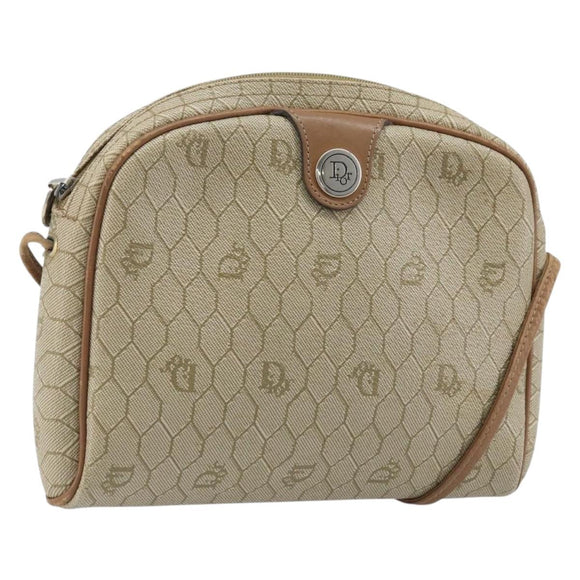 Christian Dior Honeycomb Canvas Shoulder Bag PVC Beige Silver Auth ep13977