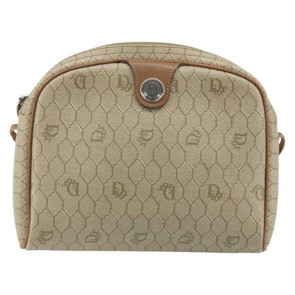 Christian Dior Honeycomb Canvas Shoulder Bag PVC Beige Silver Auth ep13977