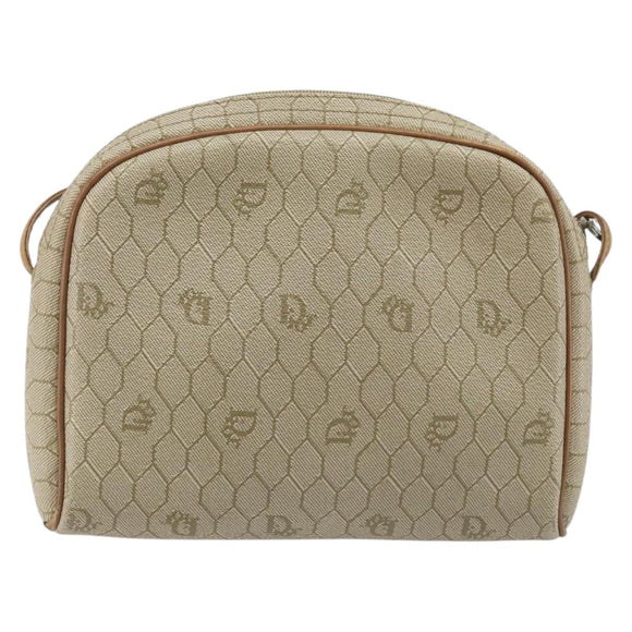 Christian Dior Honeycomb Canvas Shoulder Bag PVC Beige Silver Auth ep13977