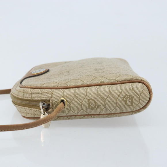 Christian Dior Honeycomb Canvas Shoulder Bag PVC Beige Silver Auth ep13977