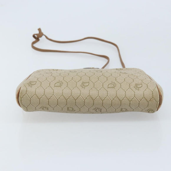 Christian Dior Honeycomb Canvas Shoulder Bag PVC Beige Silver Auth ep13977