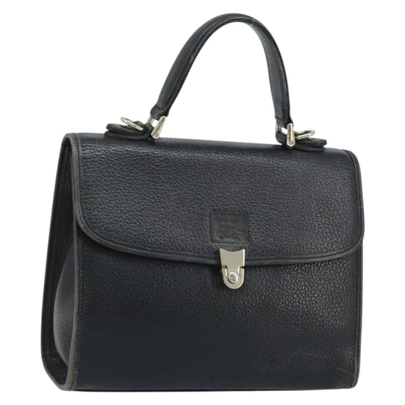 Burberrys Hand Bag Leather Black Silver Auth ep13978