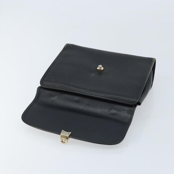 Burberrys Hand Bag Leather Black Silver Auth ep13978