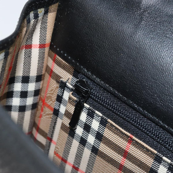 Burberrys Hand Bag Leather Black Silver Auth ep13978
