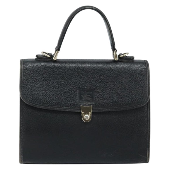 Burberrys Hand Bag Leather Black Silver Auth ep13978