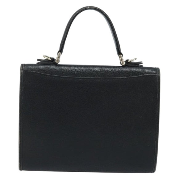 Burberrys Hand Bag Leather Black Silver Auth ep13978