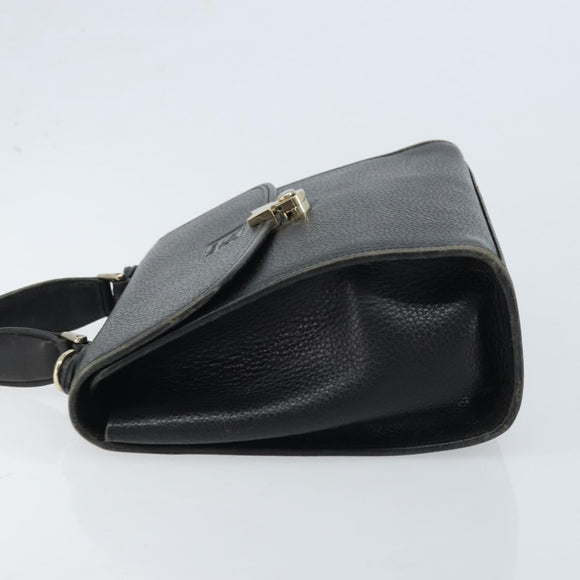 Burberrys Hand Bag Leather Black Silver Auth ep13978
