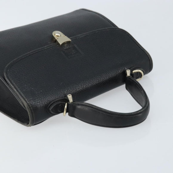 Burberrys Hand Bag Leather Black Silver Auth ep13978