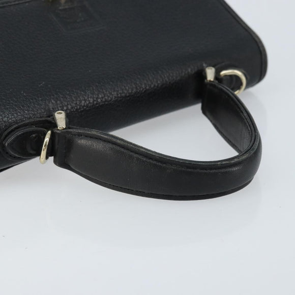 Burberrys Hand Bag Leather Black Silver Auth ep13978