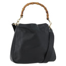 GUCCI Bamboo Hand Bag Leather 2way Black Gold 001 1998 1638 Auth ep13979-1