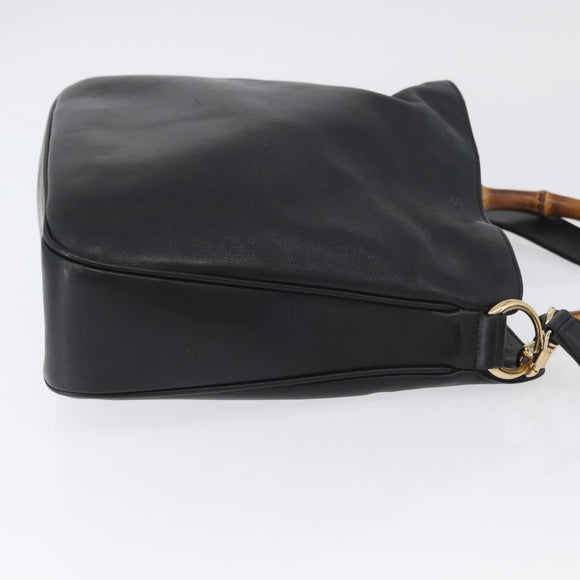 GUCCI Bamboo Hand Bag Leather 2way Black Gold 001 1998 1638 Auth ep13979