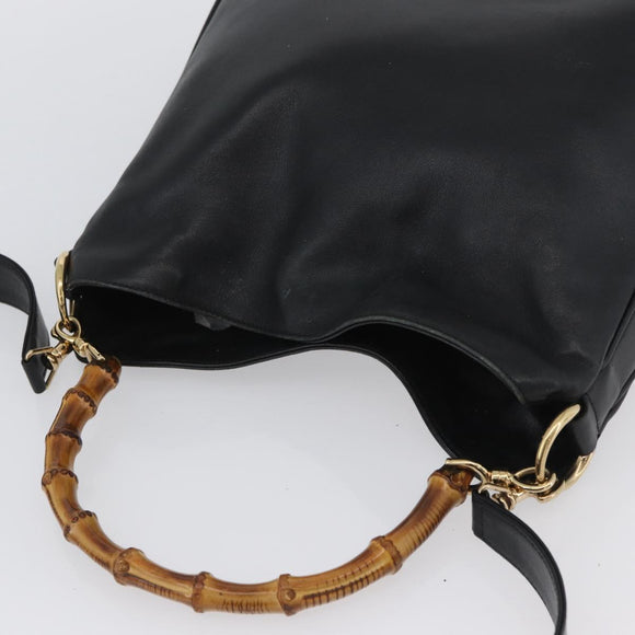 GUCCI Bamboo Hand Bag Leather 2way Black Gold 001 1998 1638 Auth ep13979