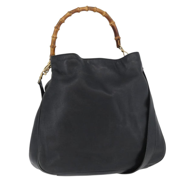 GUCCI Bamboo Hand Bag Leather 2way Black Gold 001 3754 1577 Auth ep13982