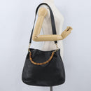GUCCI Bamboo Hand Bag Leather 2way Black Gold 001 3754 1577 Auth ep13982-23