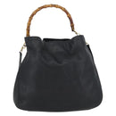 GUCCI Bamboo Hand Bag Leather 2way Black Gold 001 3754 1577 Auth ep13982-13