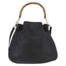 GUCCI Bamboo Hand Bag Leather 2way Black Gold 001 3754 1577 Auth ep13982-2
