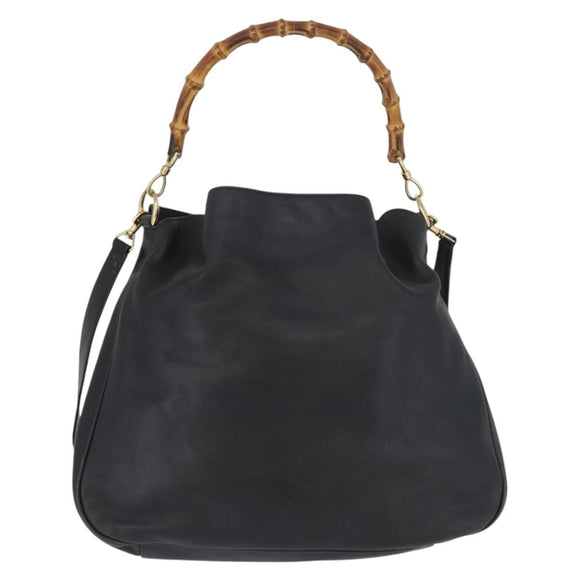GUCCI Bamboo Hand Bag Leather 2way Black Gold 001 3754 1577 Auth ep13982
