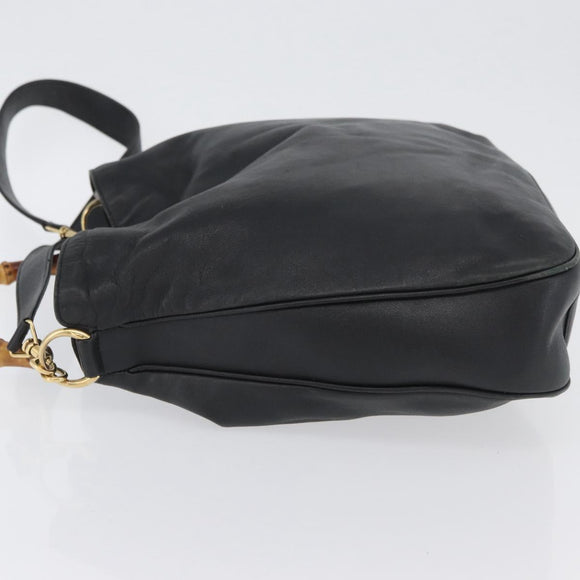 GUCCI Bamboo Hand Bag Leather 2way Black Gold 001 3754 1577 Auth ep13982