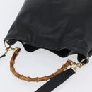 GUCCI Bamboo Hand Bag Leather 2way Black Gold 001 3754 1577 Auth ep13982-6