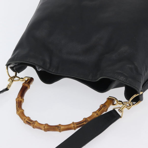 GUCCI Bamboo Hand Bag Leather 2way Black Gold 001 3754 1577 Auth ep13982