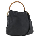 GUCCI Bamboo Shoulder Bag Leather 2way Black Gold 001 1577 Auth ep13983-1