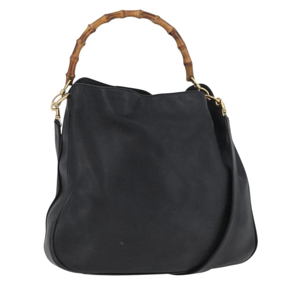GUCCI Bamboo Shoulder Bag Leather 2way Black Gold 001 1577 Auth ep13983