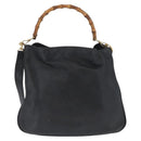 GUCCI Bamboo Shoulder Bag Leather 2way Black Gold 001 1577 Auth ep13983-13