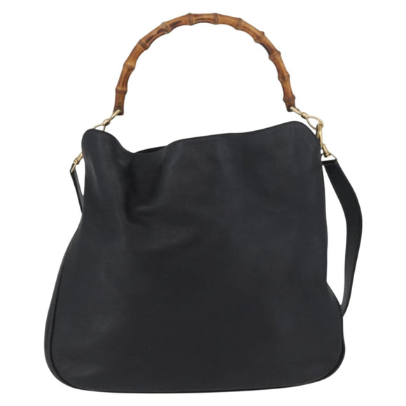 GUCCI Bamboo Shoulder Bag Leather 2way Black Gold 001 1577 Auth ep13983