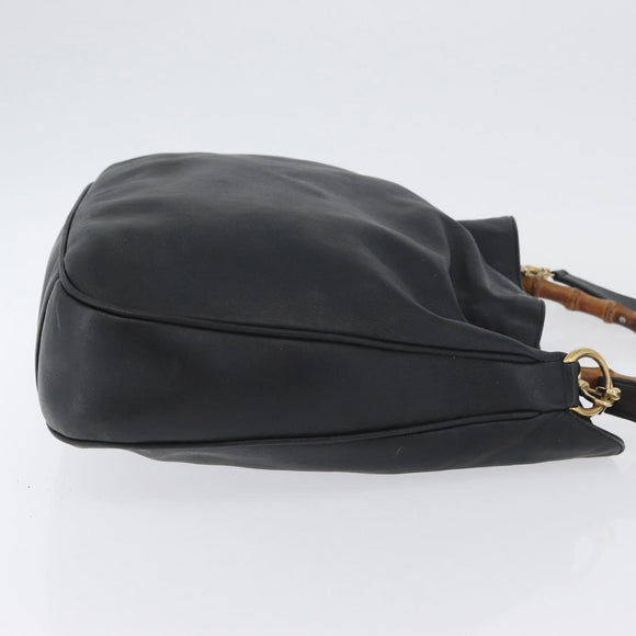 GUCCI Bamboo Shoulder Bag Leather 2way Black Gold 001 1577 Auth ep13983