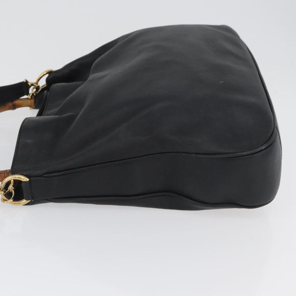 GUCCI Bamboo Shoulder Bag Leather 2way Black Gold 001 1577 Auth ep13983