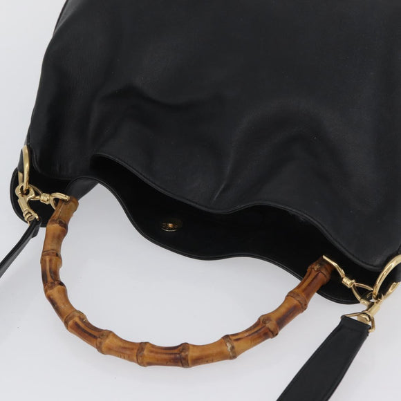 GUCCI Bamboo Shoulder Bag Leather 2way Black Gold 001 1577 Auth ep13983