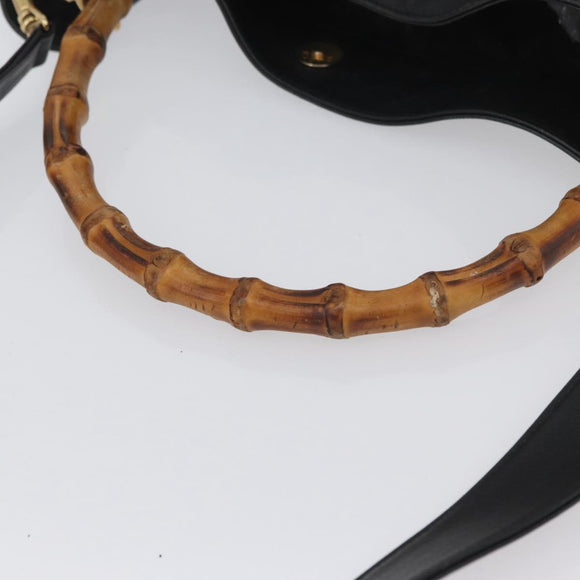 GUCCI Bamboo Shoulder Bag Leather 2way Black Gold 001 1577 Auth ep13983